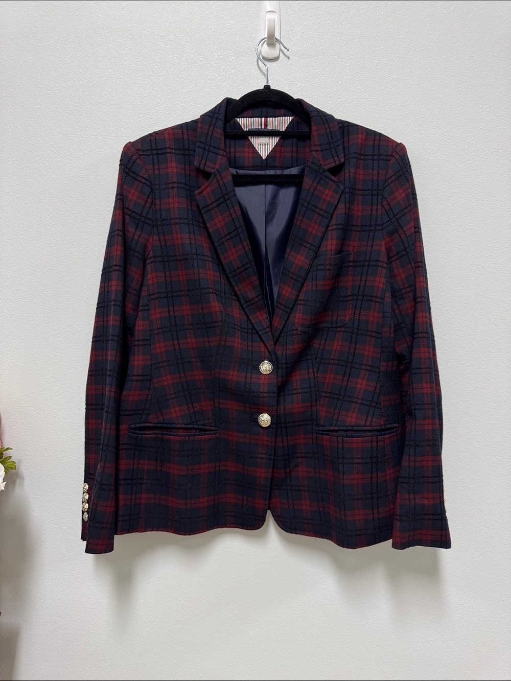 Women’s Plaid Tailored Blazer - Navy & Burgundy